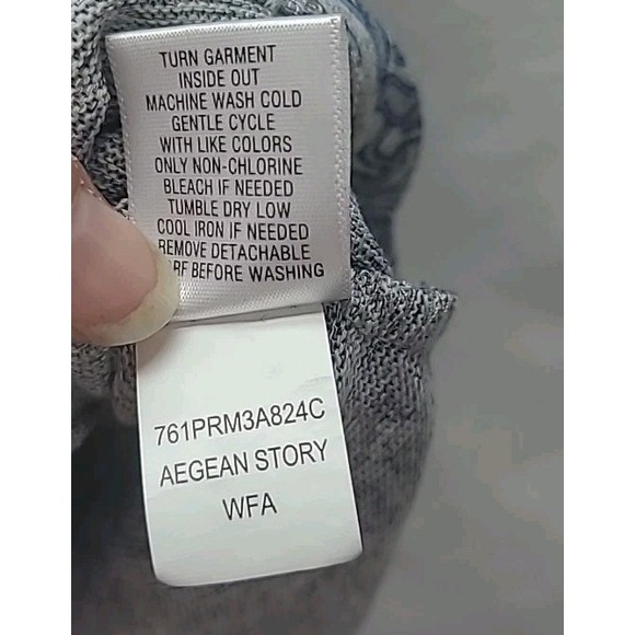 One World Womens 2X Top 3/4 Sleeve Detachable Scarf Gray Blue Shirt Hippie Boho - Picture 7 of 13